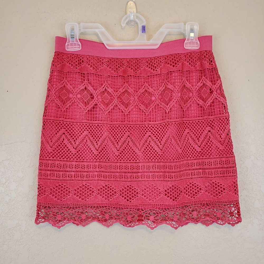 American Eagle High Rise Crochet Lace Boho Salmon Pink Mini Skirt